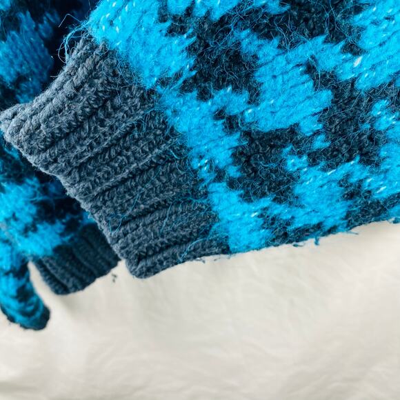 Zara Blue Houndstooth‎ Chunky Blue Black Open Cardigan Size Large Slouchy Preppy - Picture 8 of 9